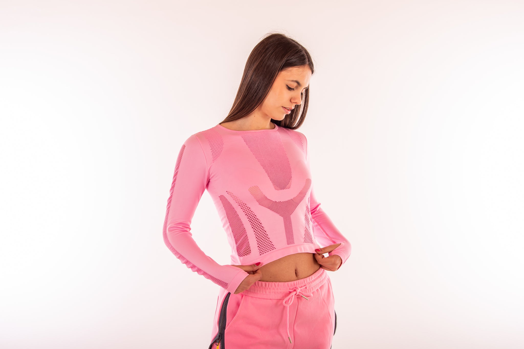 Long-Sleeved Technical Mesh Shirt - Pink