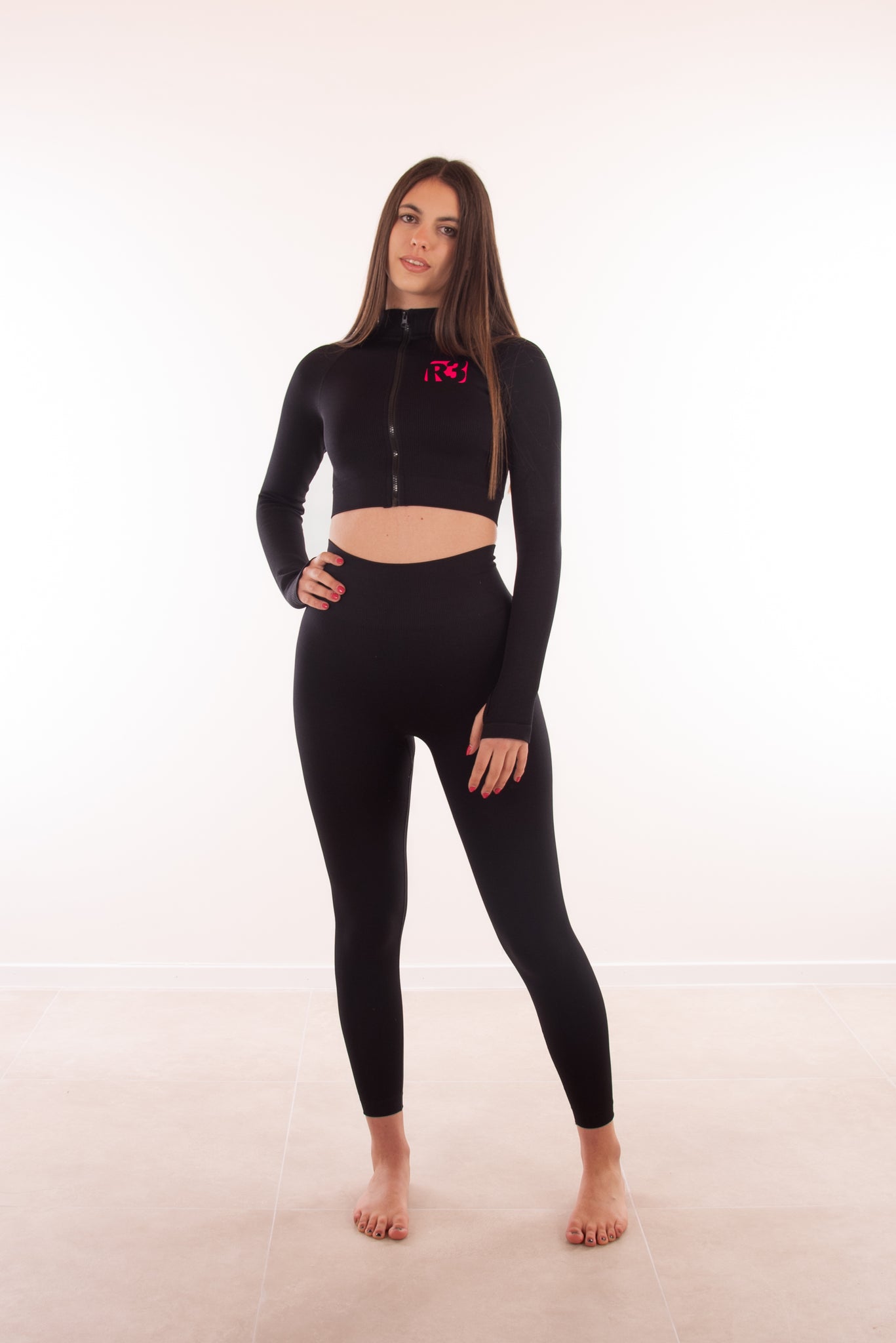 Pump-Up Leggings and Zip Sweatshirt Set - Black