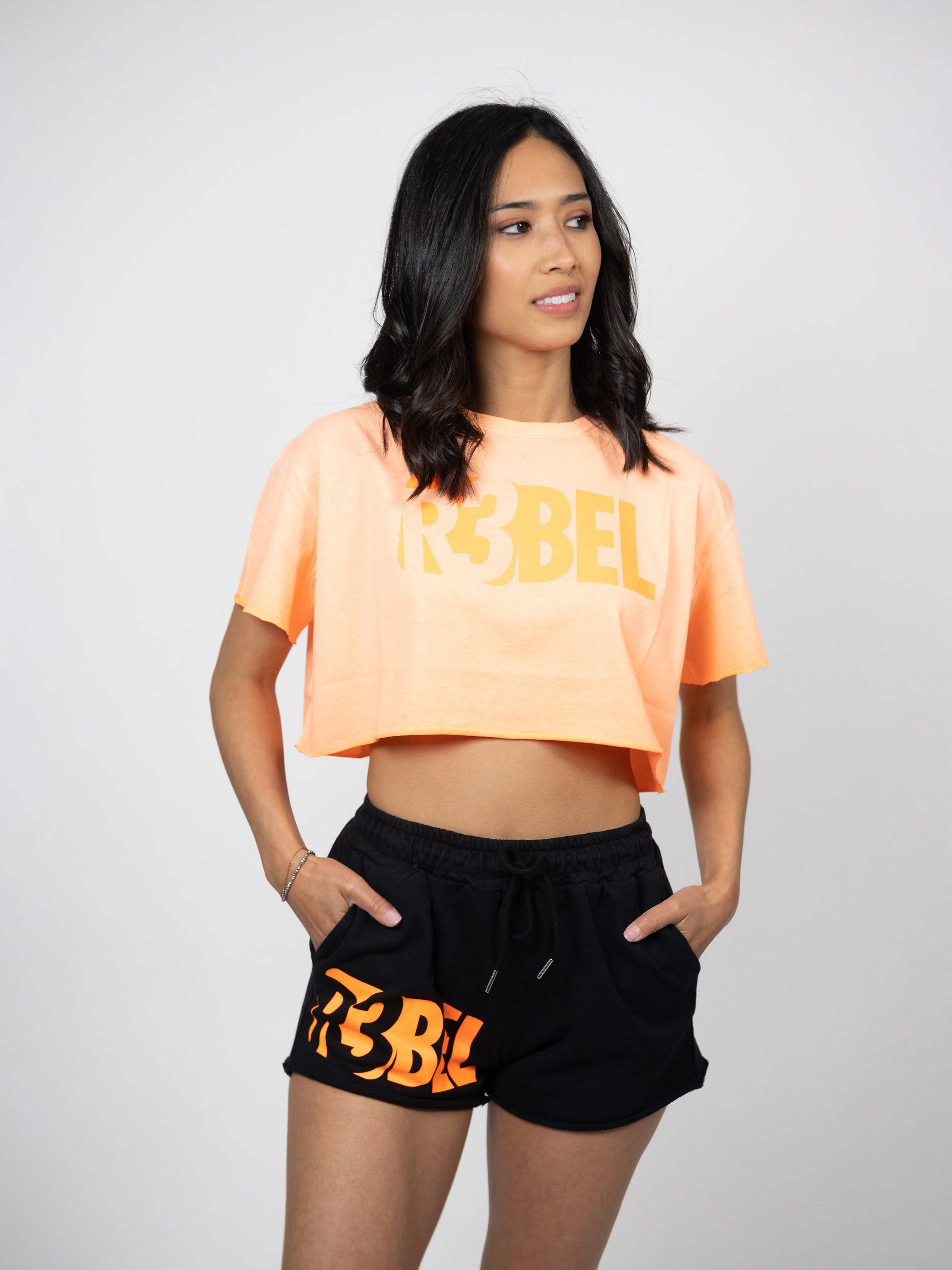 Women's Shorts Black Orange Print