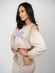 Women's Cut Out Sweatshirt Beige Almond